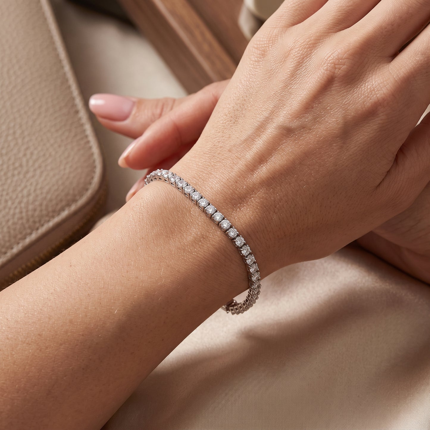 Silver Tone Square CZ Tennis Bracelet - Silver