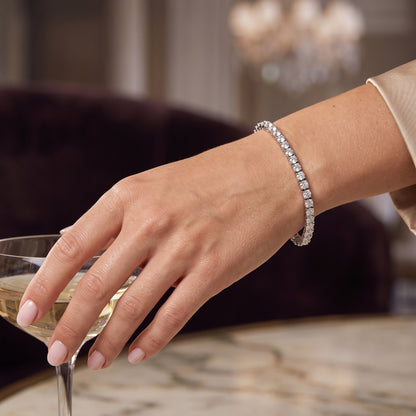 Silver Tone Square CZ Tennis Bracelet - Silver