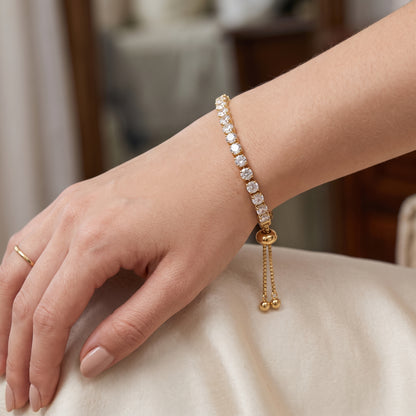 925 Sterling Silver Plated Tennis Bracelet with White Cubic Zirconia - Gold