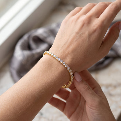14K Gold Plated Tennis Bracelet with Square Cut Cubic Zirconia - Gold
