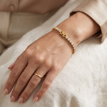 14K Gold Plated Tennis Bracelet with Square Cut Cubic Zirconia - Gold