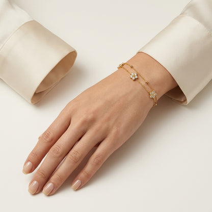 14K Gold Plated Double Layer CZ Clover Bracelet - Gold