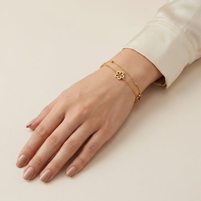 14K Gold Plated Double Layer Flower Bracelet - Gold