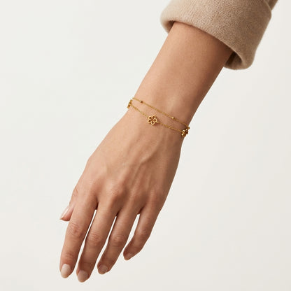 14K Gold Plated Double Layer Flower Bracelet - Gold