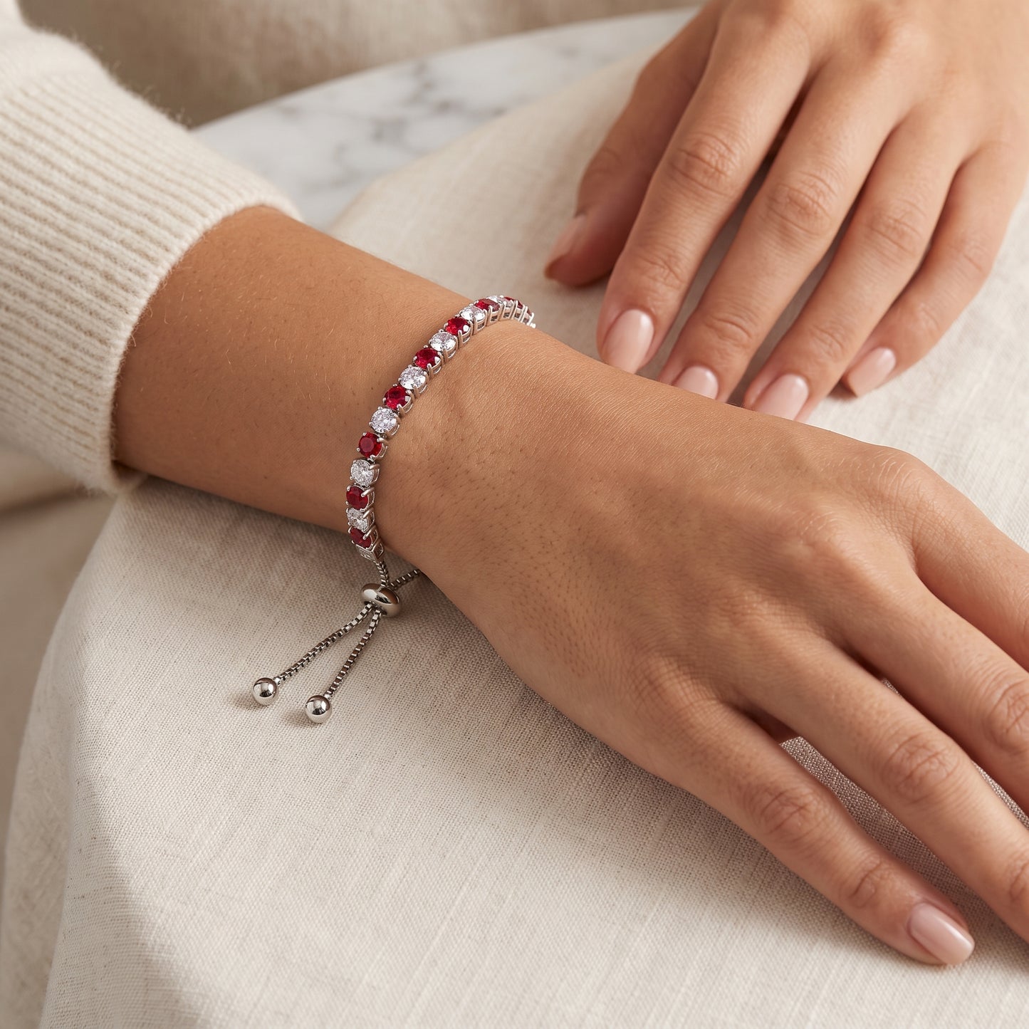 925 Sterling Silver Plated Tennis Bracelet with Red and White Cubic Zirconia - Silver