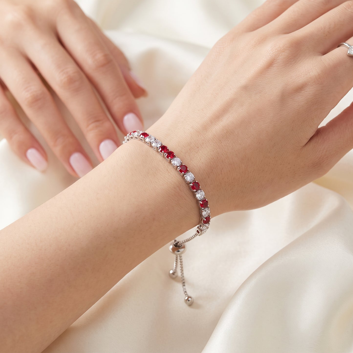 925 Sterling Silver Plated Tennis Bracelet with Red and White Cubic Zirconia - Silver