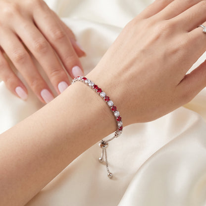 925 Sterling Silver Plated Tennis Bracelet with Red and White Cubic Zirconia - Silver