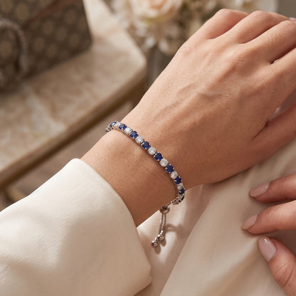 Sterling Silver Tennis Bracelet with Blue and White Cubic Zirconia