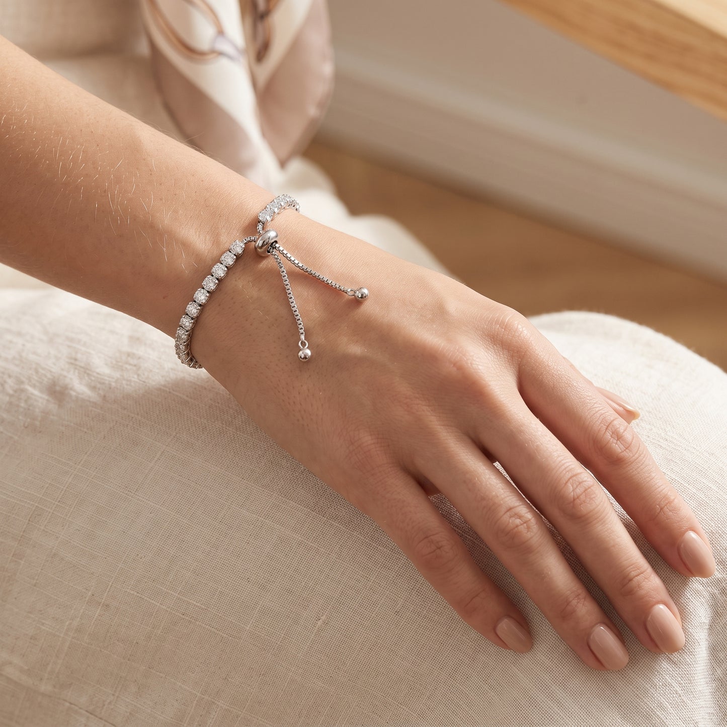 925 Sterling Silver Plated Tennis Bracelet with White Cubic Zirconia - Silver