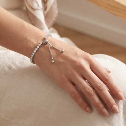 925 Sterling Silver Plated Tennis Bracelet with White Cubic Zirconia - Silver