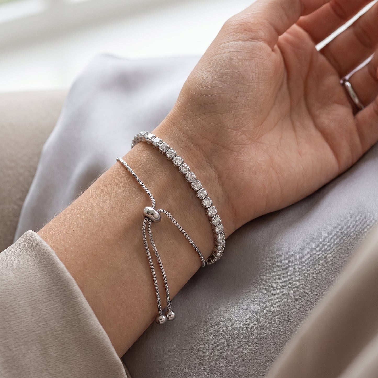 925 Sterling Silver Plated Tennis Bracelet with White Cubic Zirconia - Silver