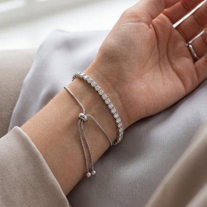 925 Sterling Silver Plated Tennis Bracelet with White Cubic Zirconia - Silver
