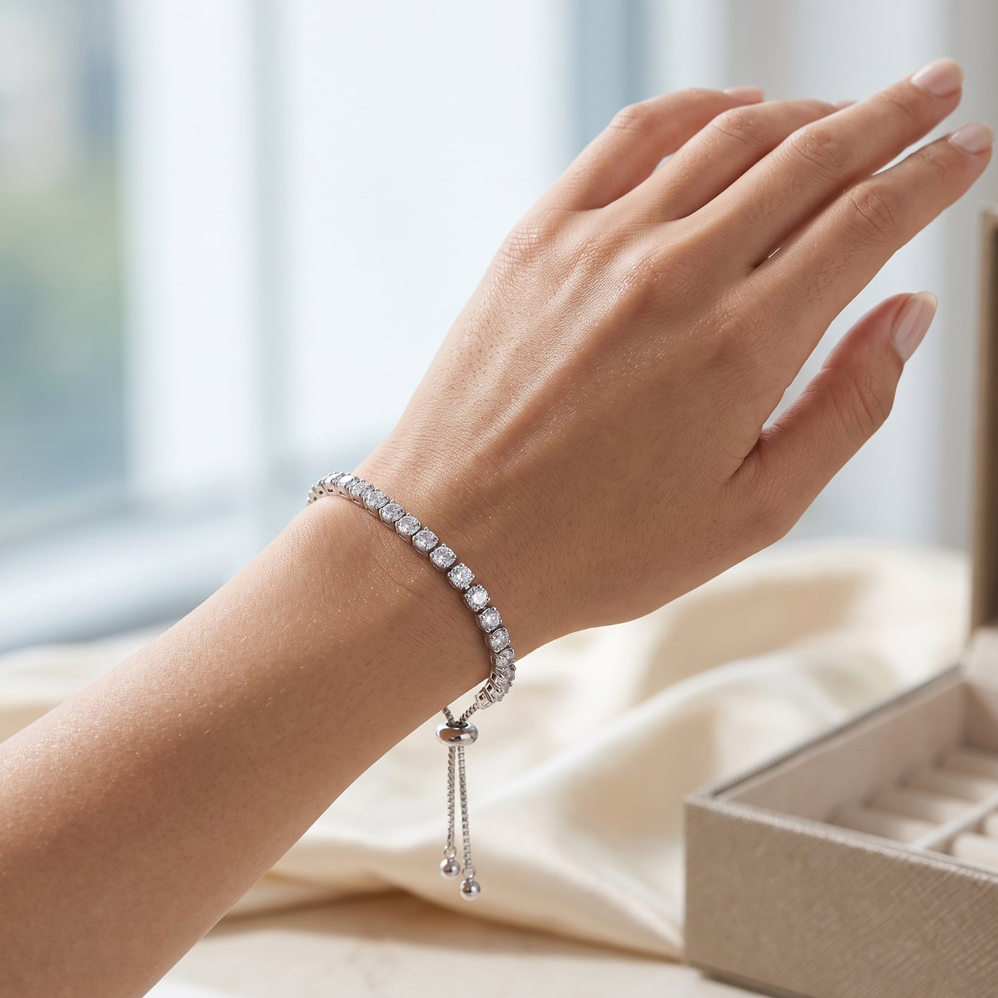 925 Sterling Silver Plated Tennis Bracelet with White Cubic Zirconia - Silver