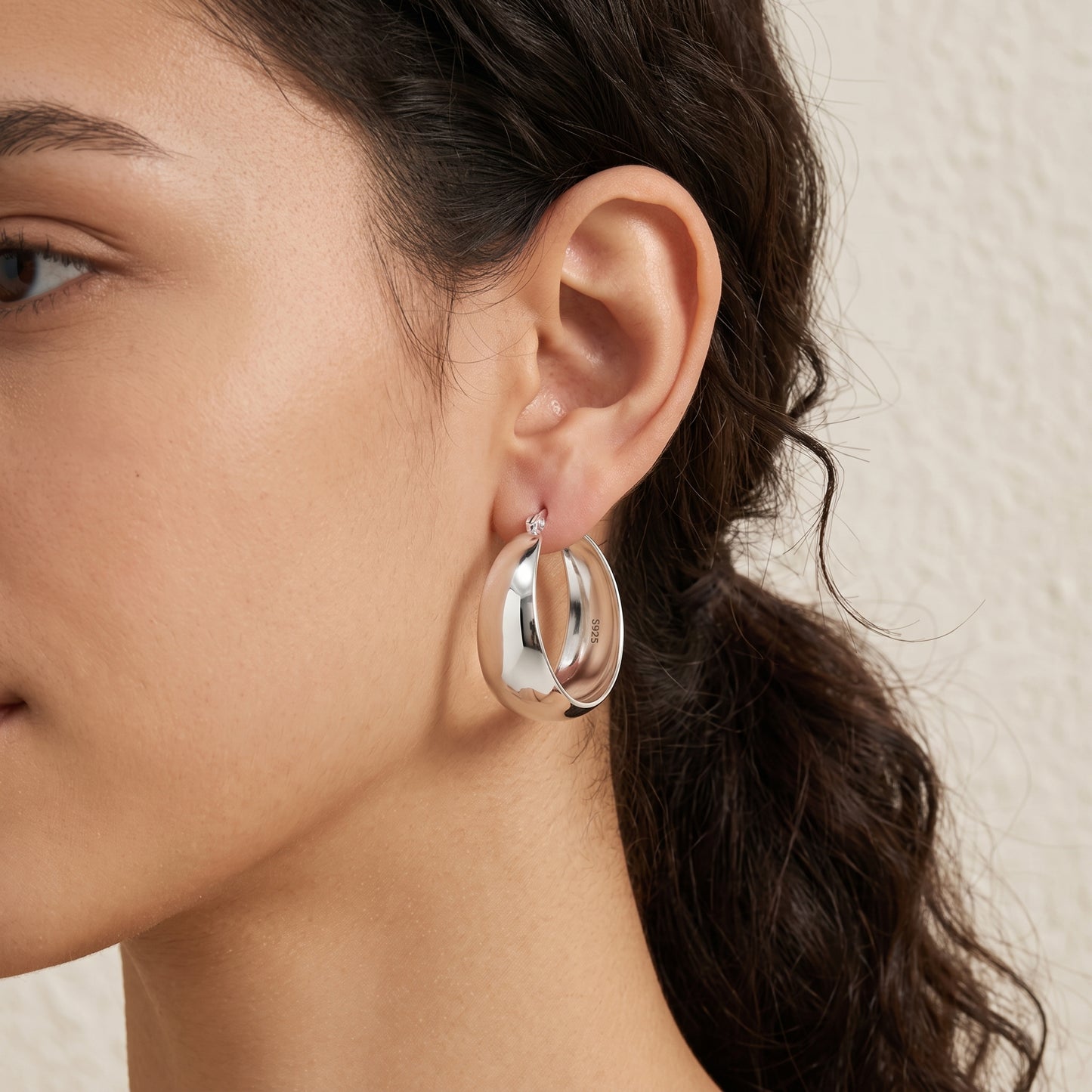 925 Sterling Silver Chunky Hoop Earrings - Silver 25mm