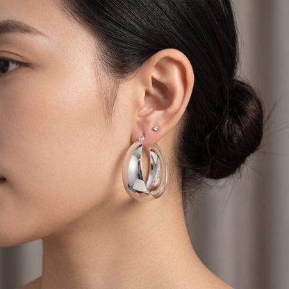 925 Sterling Silver Chunky Hoop Earrings - Silver 25mm