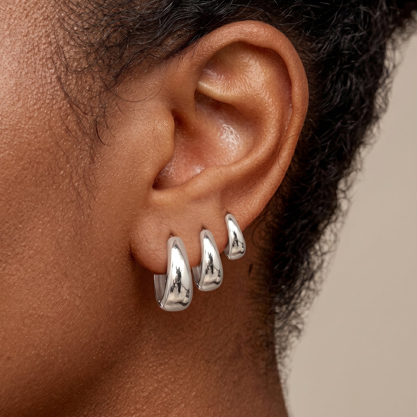 14K White Gold Plated Huggie Hoop Earrings Set of 3 Pairs - White Gold