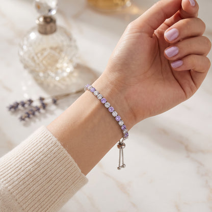 925 Sterling Silver Plated Tennis Bracelet with Purple and White Cubic Zirconia - Silver