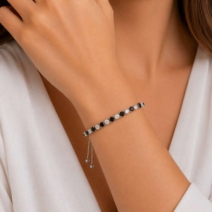 925 Sterling Silver Plated Tennis Bracelet with Black and White Cubic Zirconia - Silver