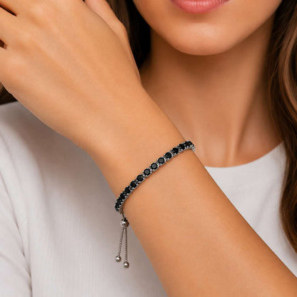 925 Sterling Silver Plated Tennis Bracelet with Solid Black Cubic Zirconia - Silver