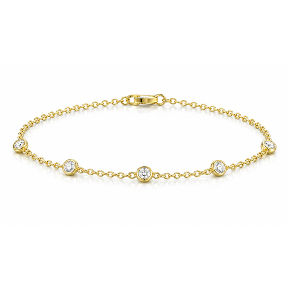 925 Sterling Silver Round CZ Charm Bracelet - Gold