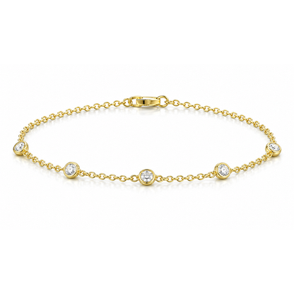 925 Sterling Silver Round CZ Charm Bracelet - Gold