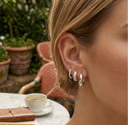 925 Sterling Silver Chunky Stud and Hoop Earring Set - 3 Pairs Silver