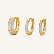 14K Gold Plated Chunky CZ Huggie Hoop Earrings Set of 3 Pairs - Gold