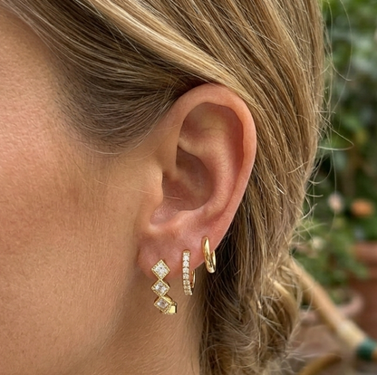 14K Gold Plated Square CZ Huggie Hoop Earrings Set of 3 Pairs - Gold