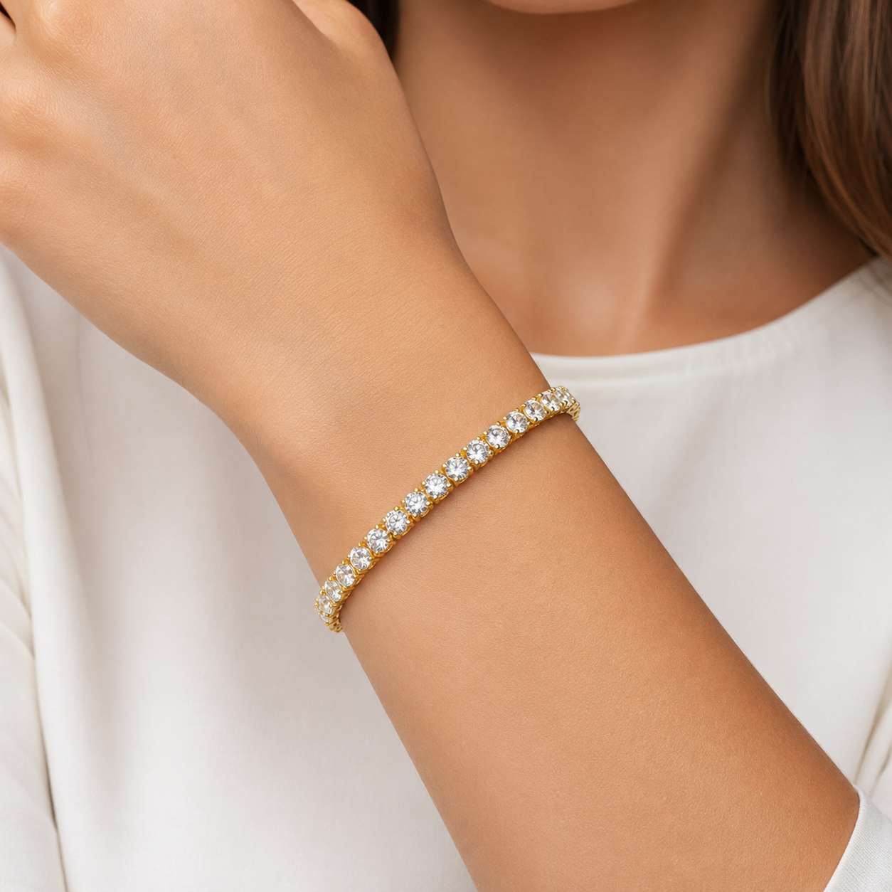 925 Sterling Silver Plated Tennis Bracelet with White Cubic Zirconia - Gold