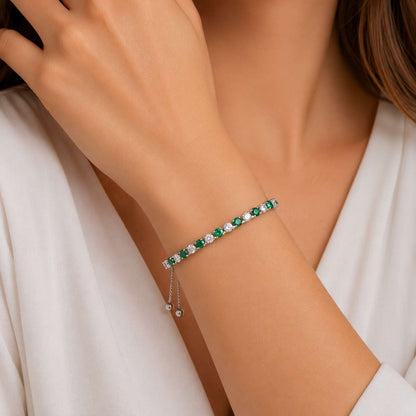 925 Sterling Silver Plated Tennis Bracelet with Green and White Cubic Zirconia - Silver
