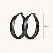 925 Sterling Silver Chunky Hoop Earrings Black - 30mm