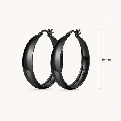 925 Sterling Silver Chunky Hoop Earrings Black - 30mm