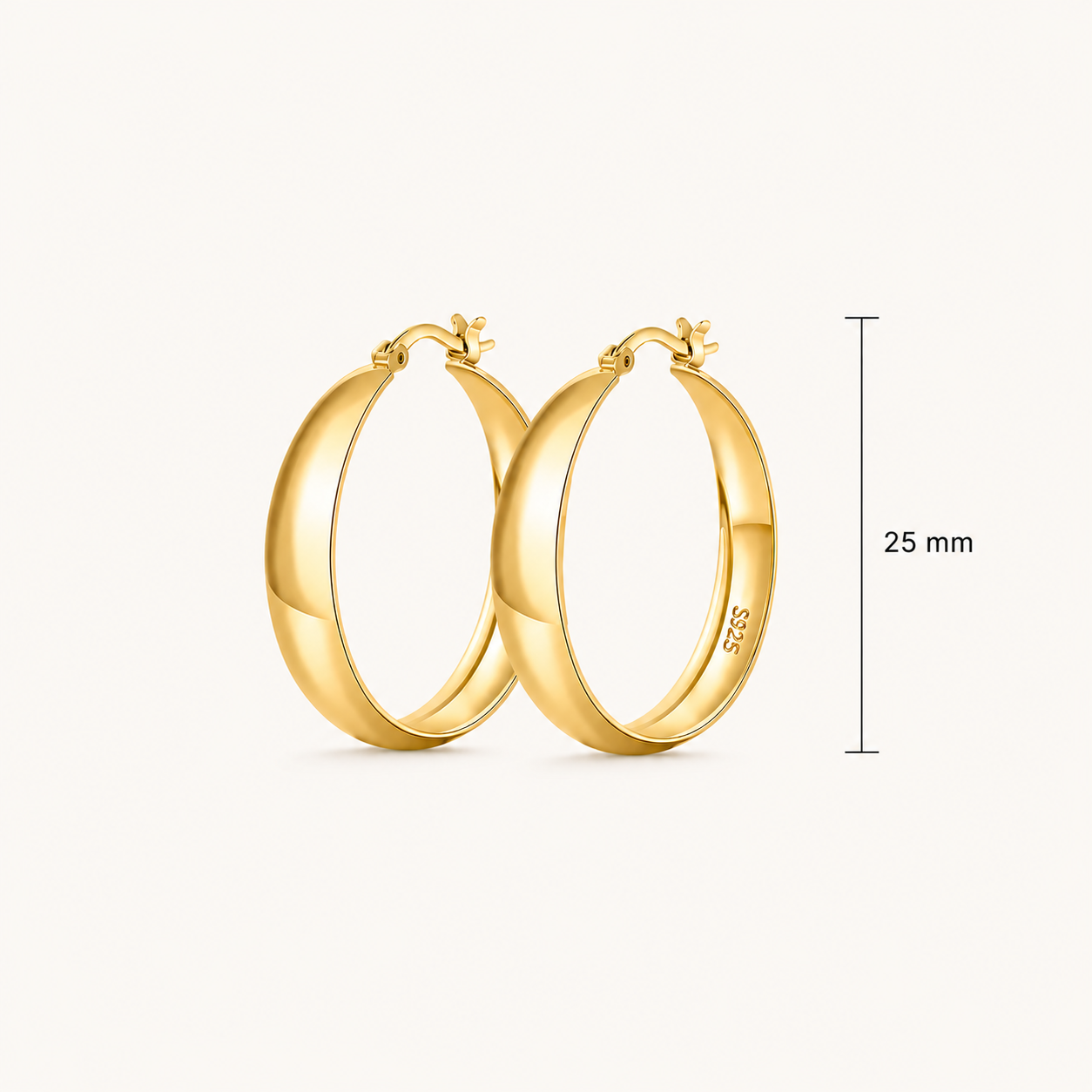 925 Sterling Silver Chunky Hoop Earrings with 14K Gold Plating - 25mm