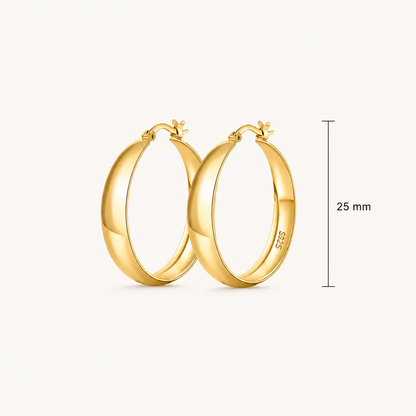 925 Sterling Silver Chunky Hoop Earrings with 14K Gold Plating - 25mm