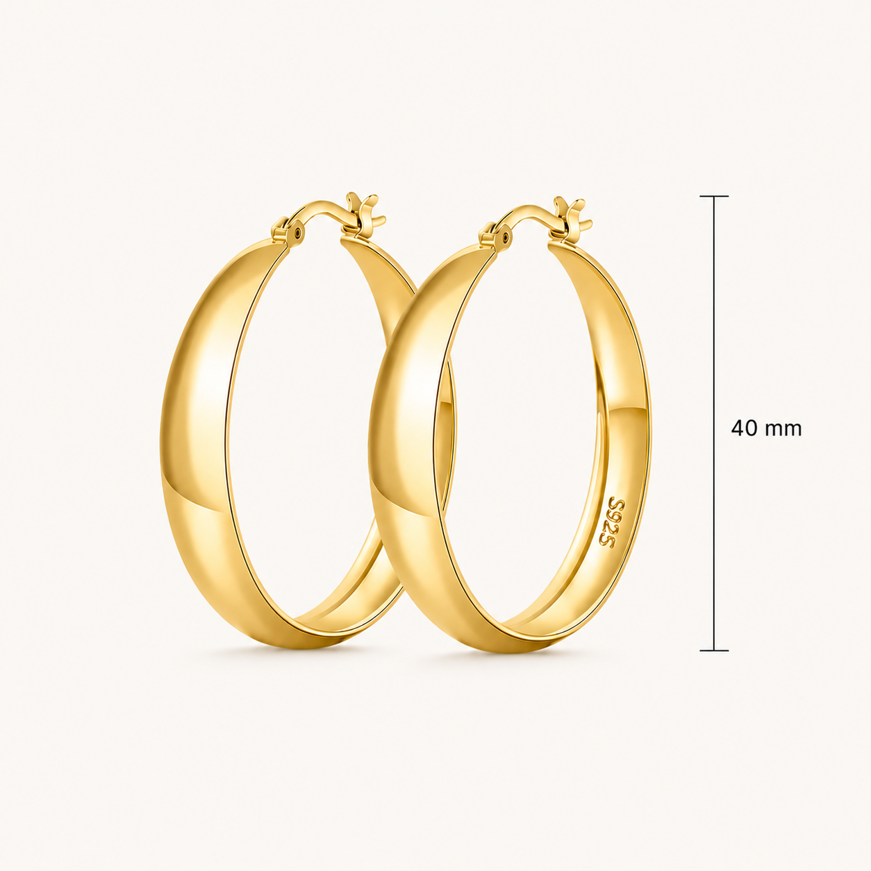 925 Sterling Silver Chunky Hoop Earrings with 14K Gold Plating - 40mm