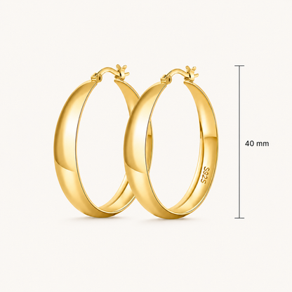 925 Sterling Silver Chunky Hoop Earrings with 14K Gold Plating - 40mm