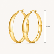 925 Sterling Silver Chunky Hoop Earrings with 14K Gold Plating - 50mm