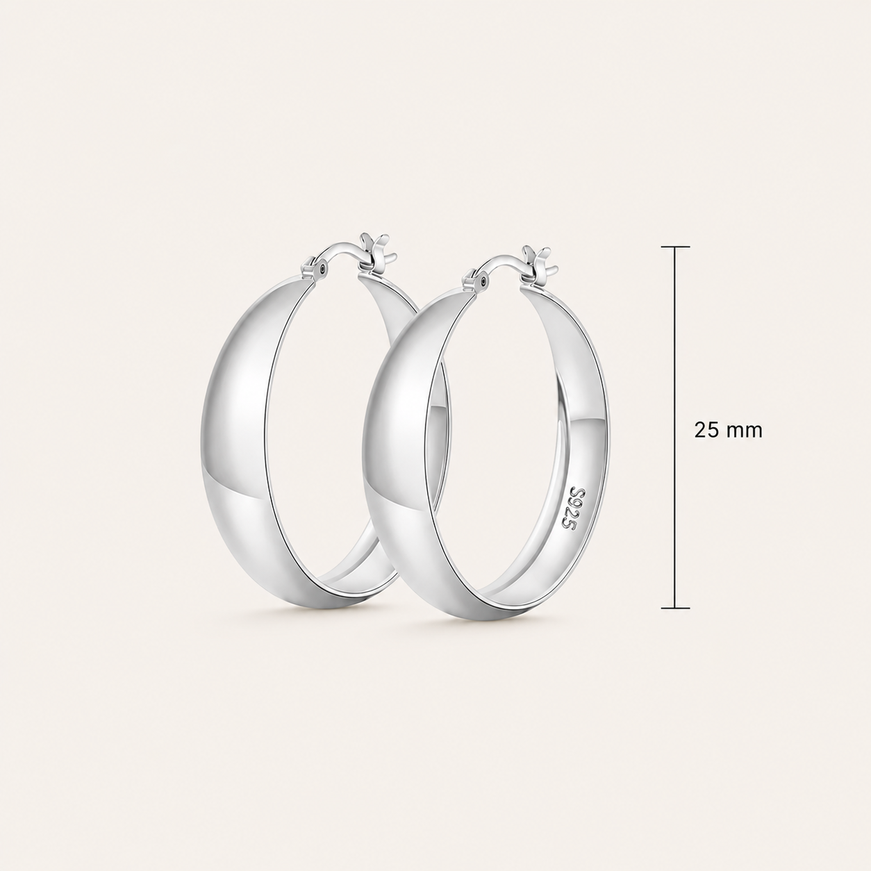 925 Sterling Silver Chunky Hoop Earrings - Silver 25mm