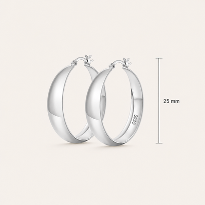 925 Sterling Silver Chunky Hoop Earrings - Silver 25mm