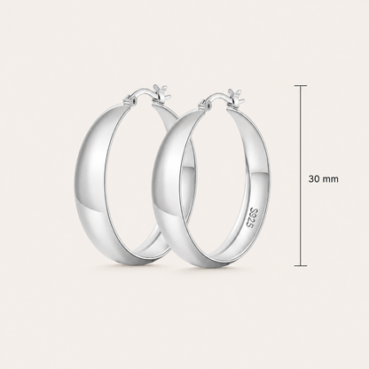 925 Sterling Silver Chunky Hoop Earrings - Silver 30mm