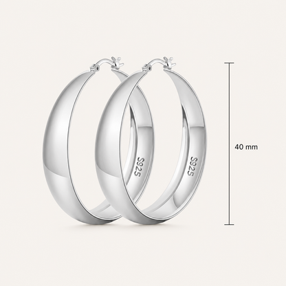 925 Sterling Silver Chunky Hoop Earrings - Silver 40mm