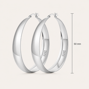 925 Sterling Silver Chunky Hoop Earrings - Silver 50mm