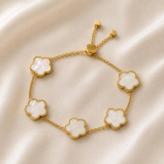 Multi Pearl Clover Bracelet – Gold