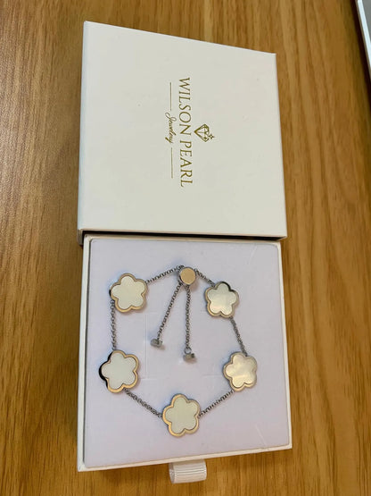 Multi Pearl Clover Bracelet – Silver