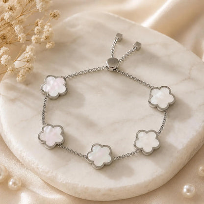 Multi Pearl Clover Bracelet – Silver