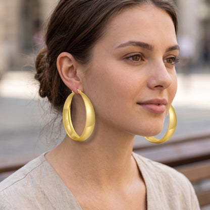 925 Sterling Silver Chunky Hoop Earrings with 14K Gold Plating - 50mm