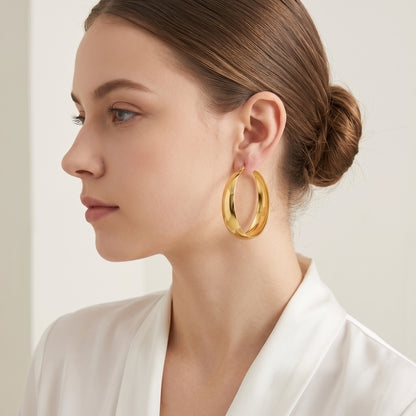 925 Sterling Silver Chunky Hoop Earrings with 14K Gold Plating - 50mm