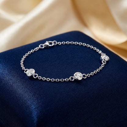 925 Sterling Silver Round CZ Charm Bracelet - Silver