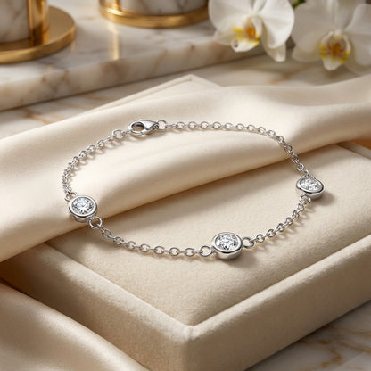 925 Sterling Silver Round CZ Charm Bracelet - Silver
