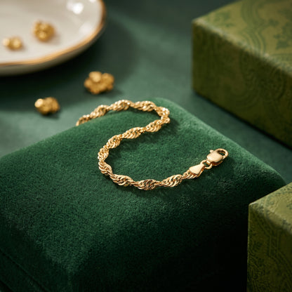 9ct Yellow Gold on Silver Singapore Link Bracelet - 7.5 Inch
